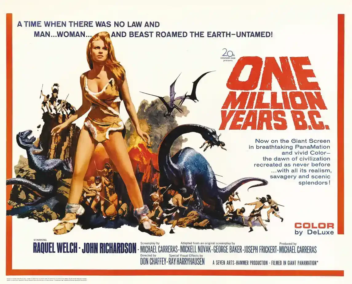 Movie poster of Raquel Welch in a fur bikini for One Million Years B.C.